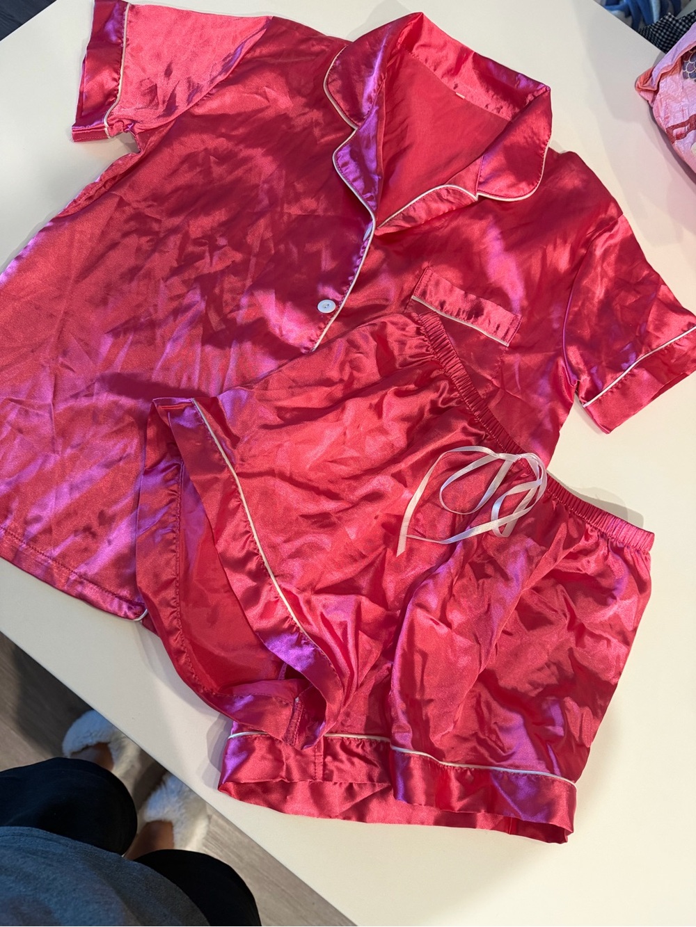 Satin Short Pajama Set - Hot Pink size Medium - Picture 2 of 5